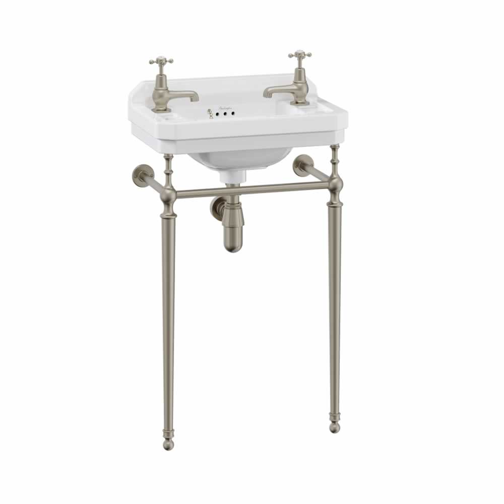 Edwardian 51cm cloakroom basin with brushed nickel wash stand